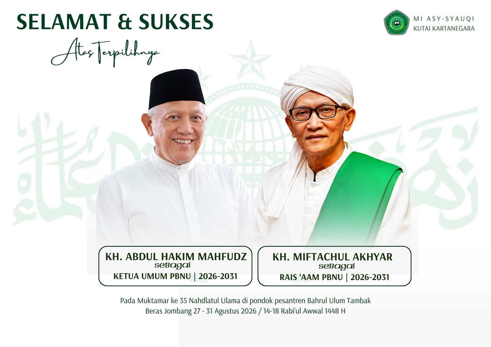 Keluarga Besar Yayasan Pondok Pesantren Asy-Syauqi Sampaikan Selamat atas Terpilihnya Pimpinan PBNU Periode 2026–2031